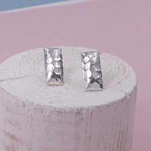 Silver Oblong Hammered Studs