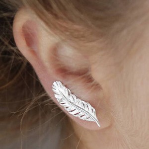 Silver Feather Ear Climbers